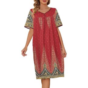 House Dresses for Women with Pockets Mumu Moomoo Dresses Short Sleeve Moo Moos for Women Nightgown Lounge Dress