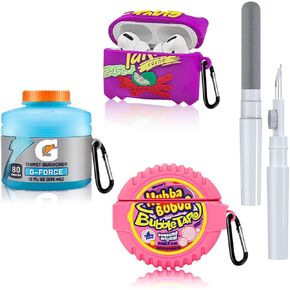 [3-Pack]FGERWZ for Airpods Pro 2 Case Cute with Cleaner Kit, 3D Cartoon Kawaii Silicone Case for AirPods Pro 2nd Generation Case Funny Food Design with Keychain (Sport Water+Purple Potato+Bubble Gum)