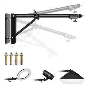 Julius Studio [1-Pack] *Extra Super Heavy Duty Triangle Boom Arm Wall Mount Bar, 180-degree Rotating Angle Control Adjustable, Universal Mount for Ring Light, Light Fixtures, Softbox, Flash, JSAG862