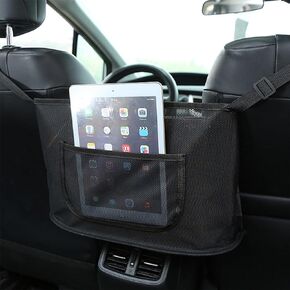 Car Net Pocket Handbag Holder, Car Storage Organizer Between Front Seats, Automotive organizers & storage, Car suv storage organizer, backseat pet/kids barrier (Black)