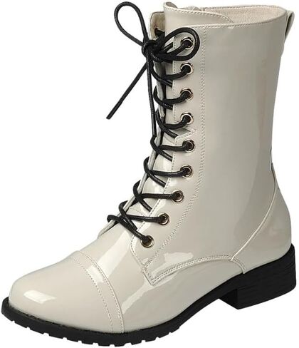 Forever Link Womens Round Toe Military Lace Up Knit Ankle Cuff Low Heel Combat Boots in Kuwait