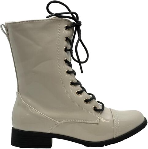 Forever Link Womens Round Toe Military Lace Up Knit Ankle Cuff Low Heel Combat Boots in Kuwait