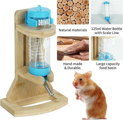 Water Bottle with Stand Water Bottle Holder with 125ml Hanging Water Auto Dispenser for Syrian Dwarf Hamsters Gerbils Mice Rats Degus Small pet (Blue) in Kuwait