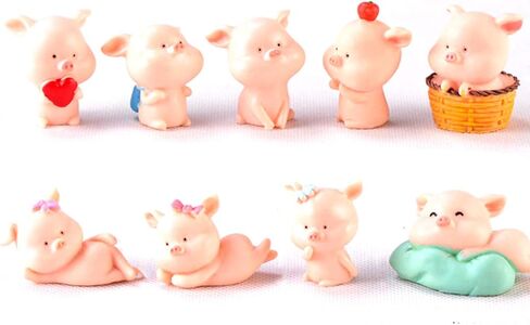 9 قطع تماثيل خنازير مصغرة، ألعاب عائلة الخنزير الوردي اللطيفة، شخصيات يدوية الصنع لتزيين الحديقة الجنية، ديكور المنزل، أغطية الكيك in Kuwait
