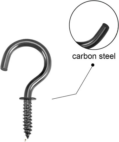 50 قطعة خطاف السقف المسمار في السنانير كأس معدني السنانير للخشب جدار السقف المسمار في السنانير لتعليق مفتاح المجوهرات أسود 1 بوصة in Kuwait