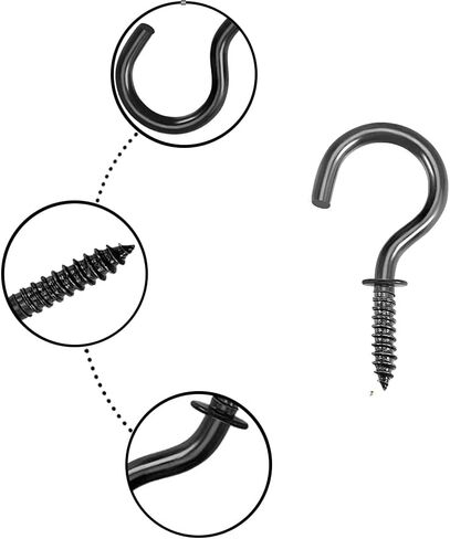 50 قطعة خطاف السقف المسمار في السنانير كأس معدني السنانير للخشب جدار السقف المسمار في السنانير لتعليق مفتاح المجوهرات أسود 1 بوصة in Kuwait