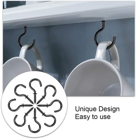 50 قطعة خطاف السقف المسمار في السنانير كأس معدني السنانير للخشب جدار السقف المسمار في السنانير لتعليق مفتاح المجوهرات أسود 1 بوصة in Kuwait