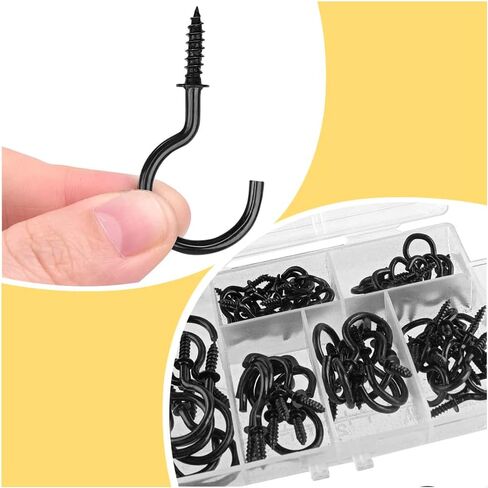 50 قطعة خطاف السقف المسمار في السنانير كأس معدني السنانير للخشب جدار السقف المسمار في السنانير لتعليق مفتاح المجوهرات أسود 1 بوصة in Kuwait