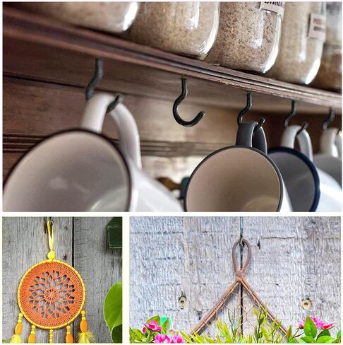 50 قطعة خطاف السقف المسمار في السنانير كأس معدني السنانير للخشب جدار السقف المسمار في السنانير لتعليق مفتاح المجوهرات أسود 1 بوصة in Kuwait