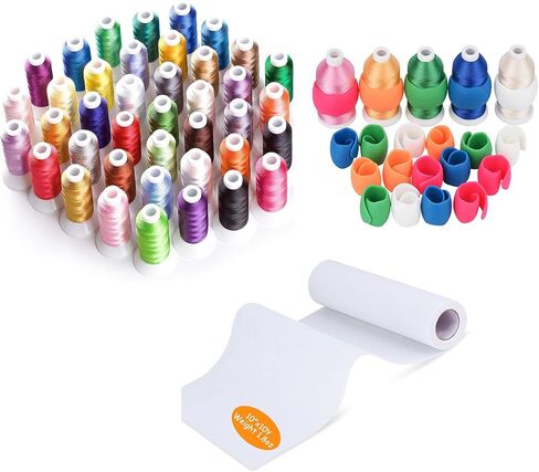 Simthread 40 Brother Colors خيط تطريز بوليستر 500 متر مجموعة ترقية | مع 20 قطعة حامل خيط ومثبت تطريز قابل للتمزيق مقاس 10 × 10Y | لآلات الخياطة Brother Janome Singer Pfaff Bernina in Saudi Arabia