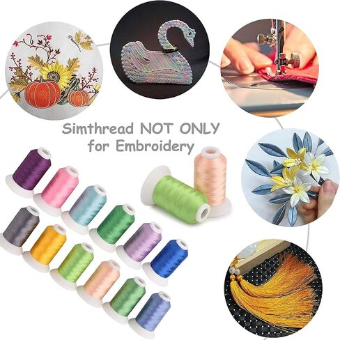 Simthread 40 Brother Colors خيط تطريز بوليستر 500 متر مجموعة ترقية | مع 20 قطعة حامل خيط ومثبت تطريز قابل للتمزيق مقاس 10 × 10Y | لآلات الخياطة Brother Janome Singer Pfaff Bernina in Saudi Arabia