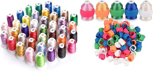 Simthread 40 Brother Colors خيط تطريز بوليستر 500 متر مجموعة ترقية | مع 20 قطعة حامل خيط ومثبت تطريز قابل للتمزيق مقاس 10 × 10Y | لآلات الخياطة Brother Janome Singer Pfaff Bernina in Kuwait