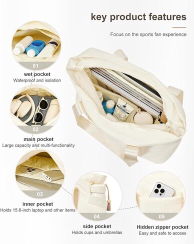 Tote Bag For Women Gym Bag Large Shoulder Bag Purses For Women Men Travel Tote Bags With Zipper Laptop Bag 15.6 Inch in Saudi Arabia