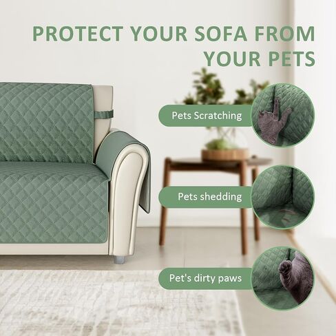 أغطية أريكة Loveseat مقاومة للماء، غطاء أريكة قابل للغسل مع أشرطة مطاطية غير قابلة للانزلاق للأطفال والكلاب والحيوانات الأليفة (مقعد صغير، أخضر رمادي/عاجي) in Saudi Arabia