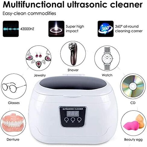 Ultrasonic Jewelry Cleaner, 40kHz Professional Cleaner Ultrasonic Machine with Carry Holder, Cleaning Basket for Jewelry, Rings, Eyeglasses, Watches, Silver (600 ml) in Saudi Arabia