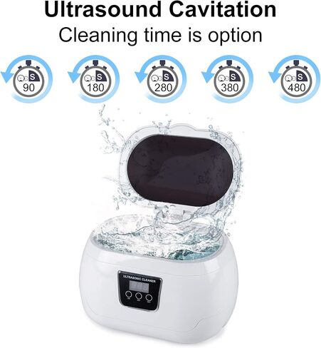 Ultrasonic Jewelry Cleaner, 40kHz Professional Cleaner Ultrasonic Machine with Carry Holder, Cleaning Basket for Jewelry, Rings, Eyeglasses, Watches, Silver (600 ml) in Saudi Arabia