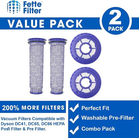 Fette Filter - Vacuum Filters HEPA Post Filter & Pre-Filters Compatible with Dyson DC41, DC65, DC66 Vacuum Cleaners, Compare to Part #920769-01 & #920640-01 (Pack of 2) in Saudi Arabia