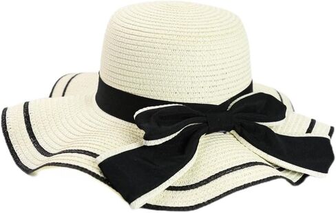 Chic Scallop Floppy Straw Hat with Bow: Perfect Summer Accessory! in Saudi Arabia