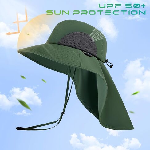 UPF 50+ Foldable Sun Hats Wide Brim with Large Neck Flap for Men Women UV Protection Gardening Fishing Beach Hat in Kuwait