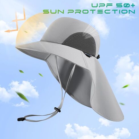 UPF 50+ Foldable Sun Hats Wide Brim with Large Neck Flap for Men Women UV Protection Gardening Fishing Beach Hat in Kuwait