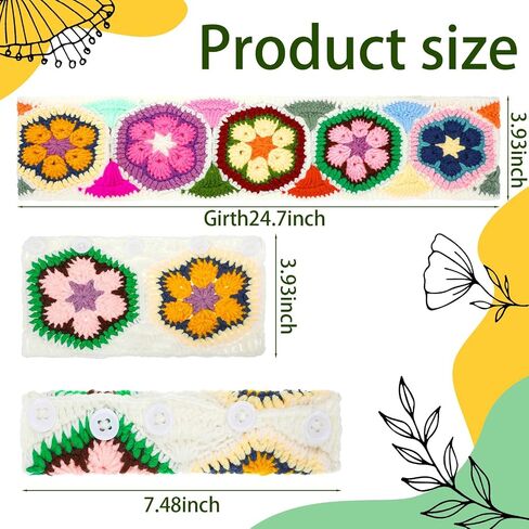 Geelin 3 Pcs Crochet Steering Wheel Cover with Crochet Belt Cover Boho Floral Crochet Car Steering Wheel Cover Handmade Seat Belt Shoulder Cover Pad Crochet with Wool Pin Car Accessories for Women in Saudi Arabia