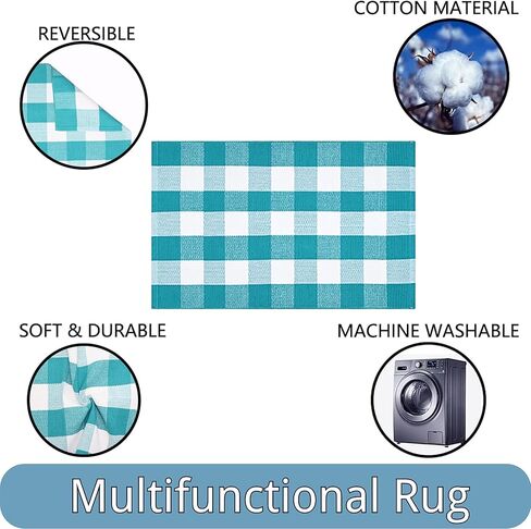 سجاد بافلو منقوش للأماكن الخارجية، مقاس 28 بوصة × 43 بوصة، سجادة منطقة داخلية وخارجية مربعة باللونين الأخضر والأبيض، سجادة طبقات لسجادة باب الترحيب، سجادة مزرعة منسوجة من القطن قابلة للغسل لديكور الشرفة الأمامية لعيد الربيع in Kuwait