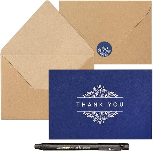 100 Navy Blue Thank You Cards with Envelopes ,Stickers & Black Ink Markers , Classy design Thank You Notes Bulk Box Set , Thank You Cards Small Business , Notelets and Envelopes Sets 4" x 6" great for Graduation, Baby Shower Thank You Cards , Wedding in Saudi Arabia