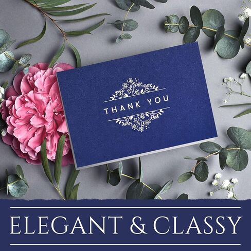 100 Navy Blue Thank You Cards with Envelopes ,Stickers & Black Ink Markers , Classy design Thank You Notes Bulk Box Set , Thank You Cards Small Business , Notelets and Envelopes Sets 4" x 6" great for Graduation, Baby Shower Thank You Cards , Wedding in Saudi Arabia