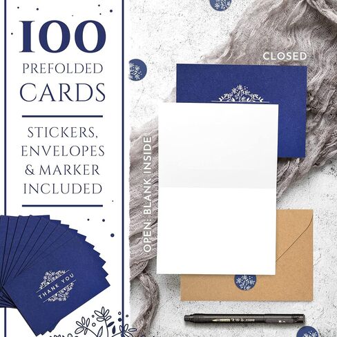100 Navy Blue Thank You Cards with Envelopes ,Stickers & Black Ink Markers , Classy design Thank You Notes Bulk Box Set , Thank You Cards Small Business , Notelets and Envelopes Sets 4" x 6" great for Graduation, Baby Shower Thank You Cards , Wedding in Saudi Arabia