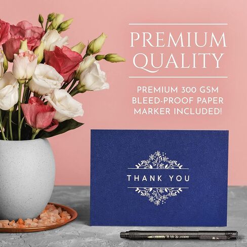 100 Navy Blue Thank You Cards with Envelopes ,Stickers & Black Ink Markers , Classy design Thank You Notes Bulk Box Set , Thank You Cards Small Business , Notelets and Envelopes Sets 4" x 6" great for Graduation, Baby Shower Thank You Cards , Wedding in Saudi Arabia
