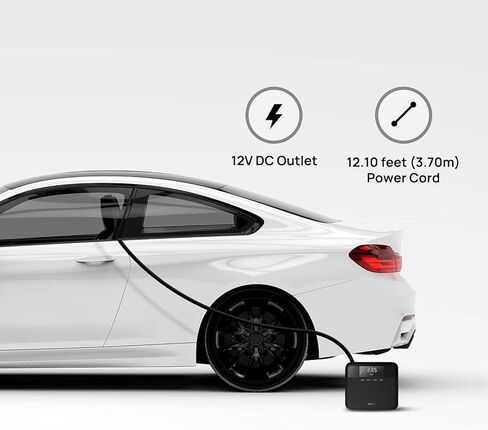 ضاغط هواء لايت 70 ماي، منفاخ إطارات محمول، مضخة هواء 12 فولت تيار مستمر للسيارات، ضاغط إلكتروني سريع، 160 رطل لكل بوصة مربعة مع مقياس الضغط in Kuwait