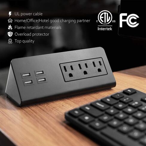 Desk Edge Mount Power Strips with USB Ports-UL Plug Outlets 1250 Joulets Surge Protector Tabletop Power Sockets for Nightstand/Home Office/Dormitory 4 USB Ports & 3AC Outlets in Saudi Arabia