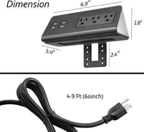 Desk Edge Mount Power Strips with USB Ports-UL Plug Outlets 1250 Joulets Surge Protector Tabletop Power Sockets for Nightstand/Home Office/Dormitory 4 USB Ports & 3AC Outlets in Saudi Arabia