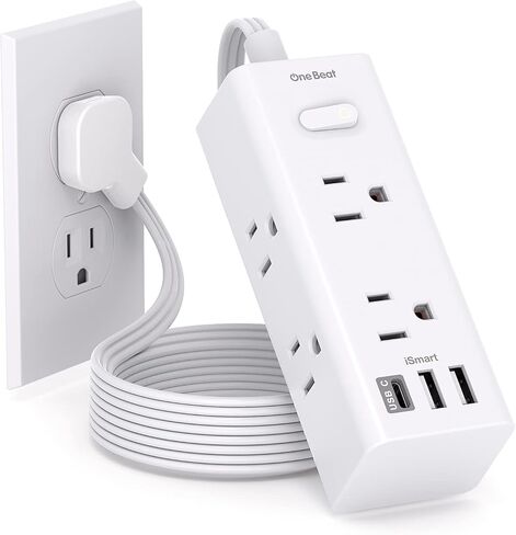 Flat Extension Cord, Plug Power Strip with 6 Outlets 3 USB Ports (1 USB C) with No Surge Protection, Wall Mount Outlet Extender for Office Dorm Room, Cruise Travel Essentials in Kuwait