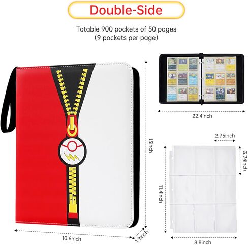 حافظة بطاقات تجارية مكونة من 9 جيوب، حامل بطاقات تجارية يناسب 900 بطاقة مع 50 غلاف قابل للإزالة، متوافق مع بطاقات متنوعة (أحمر) in Kuwait