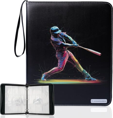 Holograph Baseball Card Binder - Waterproof PU Leather Trading Card Binder with 900 Pockets, 50 Sleeves - 3-Ring Sports Card Storage Top Loader Binder with Wristband - Collectors Card Binder Album in Saudi Arabia