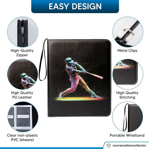 Holograph Baseball Card Binder - Waterproof PU Leather Trading Card Binder with 900 Pockets, 50 Sleeves - 3-Ring Sports Card Storage Top Loader Binder with Wristband - Collectors Card Binder Album in Saudi Arabia
