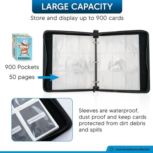 Holograph Baseball Card Binder - Waterproof PU Leather Trading Card Binder with 900 Pockets, 50 Sleeves - 3-Ring Sports Card Storage Top Loader Binder with Wristband - Collectors Card Binder Album in Saudi Arabia