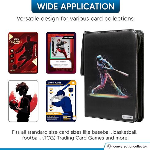 Holograph Baseball Card Binder - Waterproof PU Leather Trading Card Binder with 900 Pockets, 50 Sleeves - 3-Ring Sports Card Storage Top Loader Binder with Wristband - Collectors Card Binder Album in Saudi Arabia