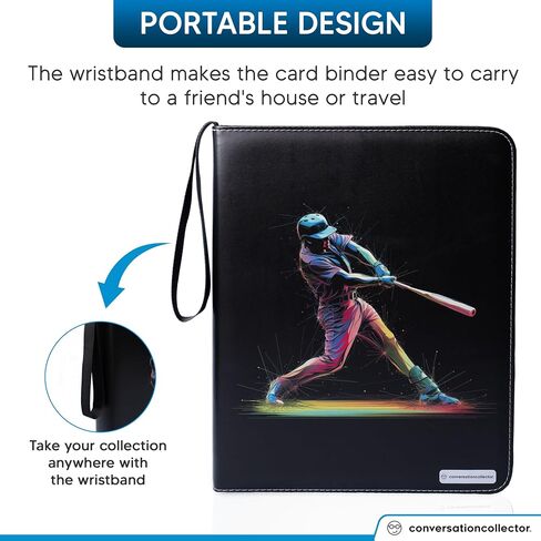 Holograph Baseball Card Binder - Waterproof PU Leather Trading Card Binder with 900 Pockets, 50 Sleeves - 3-Ring Sports Card Storage Top Loader Binder with Wristband - Collectors Card Binder Album in Saudi Arabia