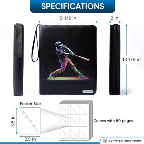Holograph Baseball Card Binder - Waterproof PU Leather Trading Card Binder with 900 Pockets, 50 Sleeves - 3-Ring Sports Card Storage Top Loader Binder with Wristband - Collectors Card Binder Album in Saudi Arabia