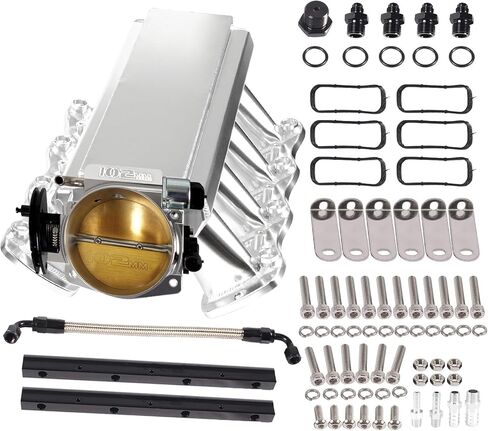 مشعب السحب LS مع مجموعة قضبان وقود جسم الخانق 102 مم لاستبدال Chevy 4.8 5.3 6.0 6.2 LS LS1 LS2 LS6 الصفائح المعدنية المصنوعة من الفضة in Saudi Arabia