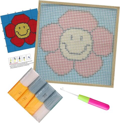 Numptain Latch Hook Kits for Kids,DIY Rug Crafts Cat Pattern Color Printed Canvas,Latch Hook Kits for Beginners Handmade Needlework Crafts Home Decoration,12"x12" in Saudi Arabia