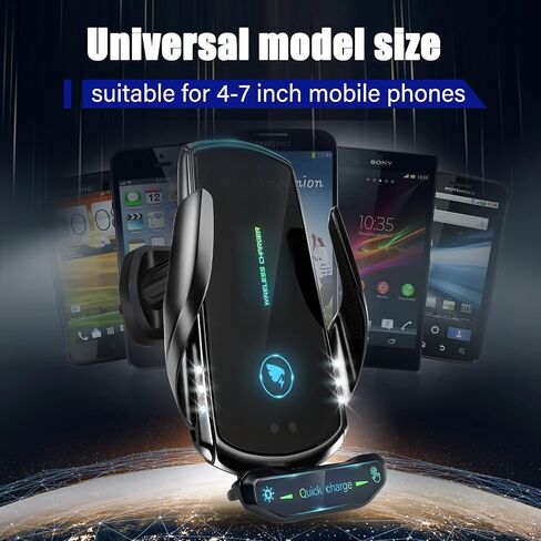 Wireless Car Charger Mount 15W Qi Fast Charging Auto Clamping Windshield Dashboard Suction Cup Air Vent Cell Phone Holder Bracket Compatible with All Smartphone (Black) in Saudi Arabia