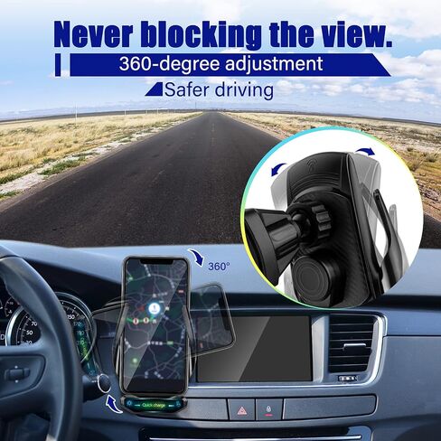 Wireless Car Charger Mount 15W Qi Fast Charging Auto Clamping Windshield Dashboard Suction Cup Air Vent Cell Phone Holder Bracket Compatible with All Smartphone (Black) in Saudi Arabia