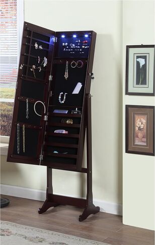Artiva USA - Espresso Wood Finish – Free Standing Cheval Mirror and Jewelry Armoire Display with LED Light and Key Lock, Walnut, 63-Inch, A0146WAL in Saudi Arabia