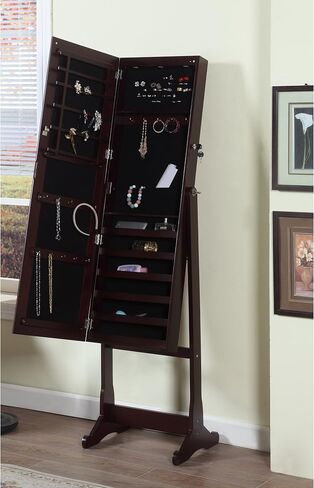 Artiva USA - Espresso Wood Finish – Free Standing Cheval Mirror and Jewelry Armoire Display with LED Light and Key Lock, Walnut, 63-Inch, A0146WAL in Saudi Arabia