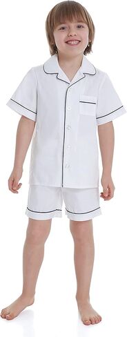 طقم بيجامة Lavenderi Toddle Kids للفتيات والأولاد 100% قطن بأكمام قصيرة، طقم بيجامة قصير للأطفال (مقاس 2 طفل صغير - 14 عامًا) in Kuwait
