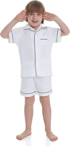 طقم بيجامة Lavenderi Toddle Kids للفتيات والأولاد 100% قطن بأكمام قصيرة، طقم بيجامة قصير للأطفال (مقاس 2 طفل صغير - 14 عامًا) in Kuwait