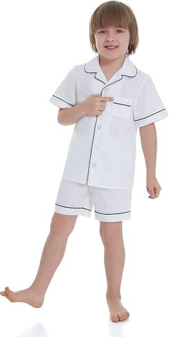 طقم بيجامة Lavenderi Toddle Kids للفتيات والأولاد 100% قطن بأكمام قصيرة، طقم بيجامة قصير للأطفال (مقاس 2 طفل صغير - 14 عامًا) in Kuwait